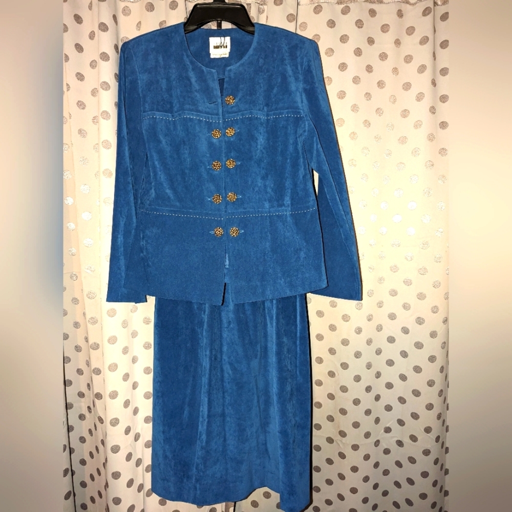 LESLIE FAY Faux Suede Long Sleeve Jacket & Skirt Set 6P